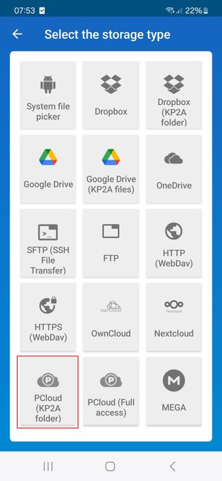 KeePass2Android: Select KP2a